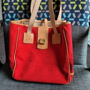 Dooney and Bourke Red Monogram Canvas Tote